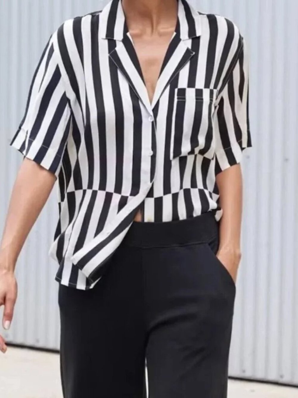 AYR Black and White Striped Button-Up Top - Picture 4 of 5